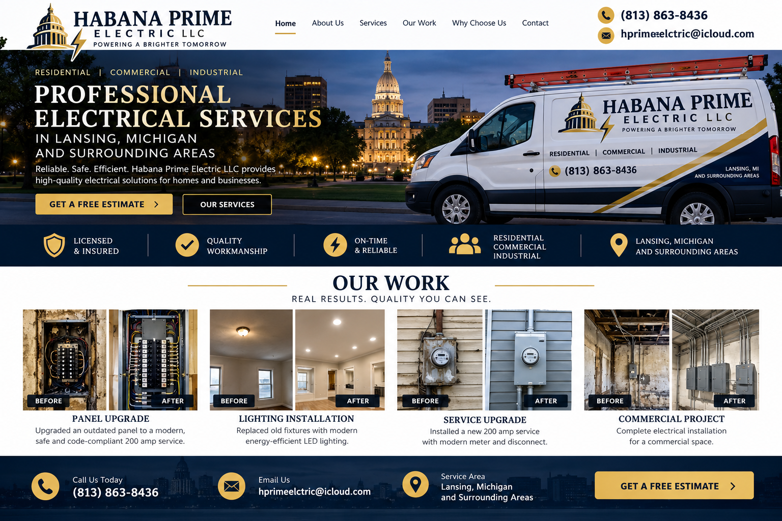 Habana Prime Electric homepage concept featuring electrical before and after examples